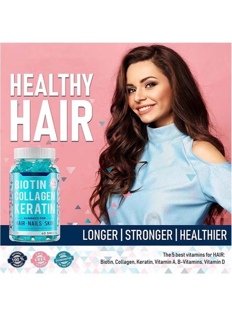 Biotin Hair Skin & Nails Gummies with Biotin | Premium Hair Growth Vitamins with Keratin and Collagen Gummies for Nail Growth | Biotin Gummies with Essential Hair and Nails Vitamins for Women and Men, 60 Gummies - Image 5